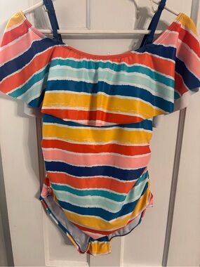 Bright Multi-Stripe Off-Shoulder One-Piece Swimsuit